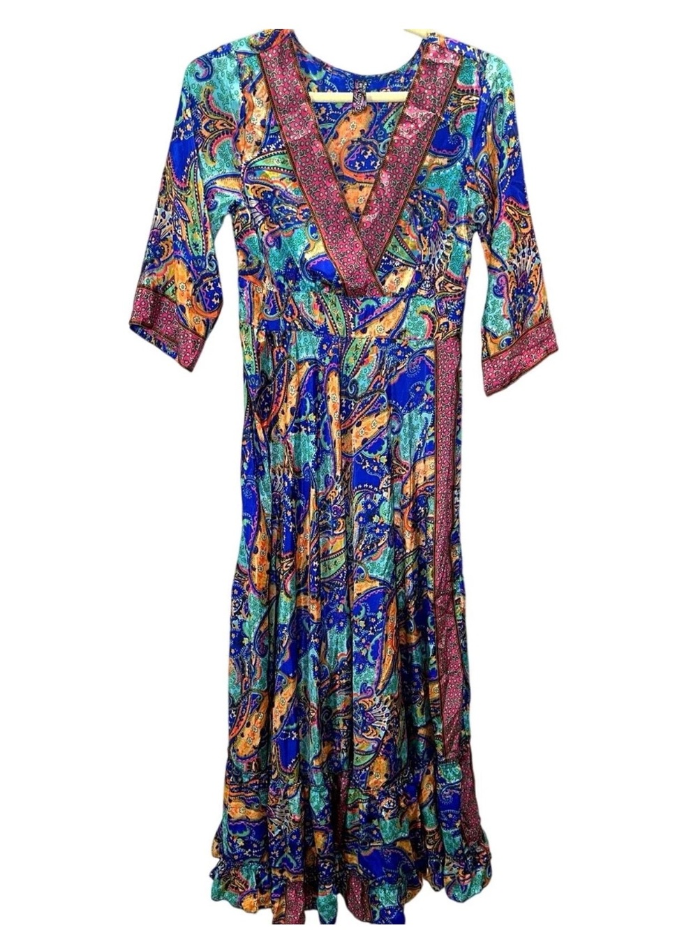 Me 2 Magic Anthropologie Vibrant Paisley Print Bright Boho Flowy Dress Size M/L